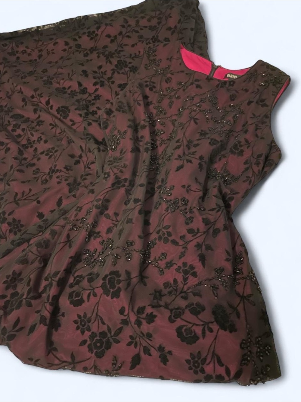 Rimini Flocked Floral Sheath Dress in Magenta and Black
